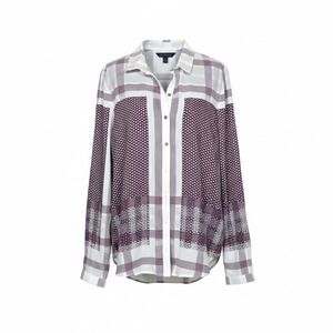 Fylo London Mixed Print Button Down‎ Shirt Purple White Plaid Polka Dot Large